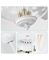 52" Low Profile Ceiling Fan with Remote, Glass Shade - Matte White