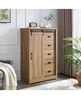 Farmhouse 5-Drawer Dresser with Sliding Barn Door