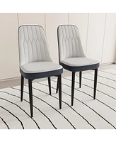 Set of 2 Modern Dining Chairs with Pu Leather Cushions, Black Metal (White and Blue)