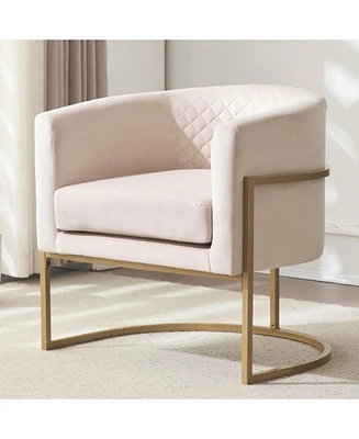 Upholstered velvet chair Gold metal bracket, medieval living room office tea room lounge chair with curved backrest