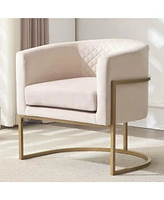 Upholstered velvet chair Gold metal bracket, medieval living room office tea room lounge chair with curved backrest