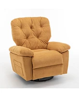 Yellow Relaxing Recliner Chair,Soft Artificial Fleece, Overstuffed, Swivel, Glider, Side Pocket