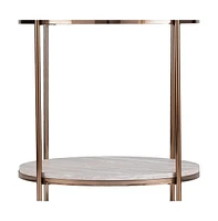Faux Marble and Iron Round End Table with Shelf for Modern Living Room