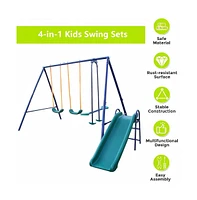 Heavy Duty A-Frame Metal Swing Set with Slide, 2 Weather-Resistant Seats, Easy Assembly, Perfect for Kids Ages 3-8