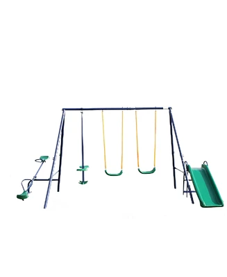 Swing Sets for Backyard, 700 Lbs Outdoor Swing Set with 2 Swing Seat, 1 Glider, 1 Slide & 1 See-Saw