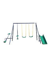 Swing Sets for Backyard, 700 Lbs Outdoor Swing Set with 2 Swing Seat, 1 Glider, 1 Slide & 1 See-Saw