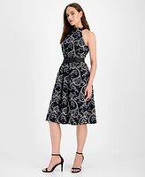 Anne Klein Women's Halter Neck Belted Midi Dress