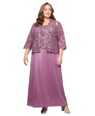 Alex Evenings Plus Stretch Tulle 3/4-Sleeve Jacket Dress