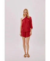 Labeca London Us Women's Capri Red Linen Shorts - L
