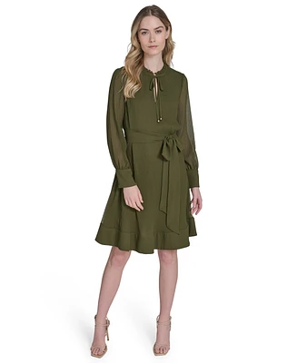 Eliza J Women's Solid-Color Pleated Chiffon Tie-Belt Dress
