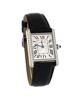 Pre-Owned Cartier Must de Cartier Tank Quartz Watch in Stainless Steel and Satin with Diamond Bezel 25mm