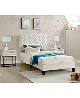 3-Piece Bedroom Set, Plush 3D Upholstered Bed with Two Nightstands, Twin