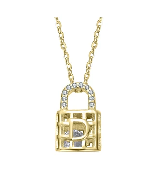 14K Gold Plated with Clear Cubic Zirconia Accents Padlock Pendant Necklace