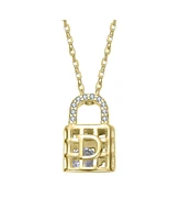 14K Gold Plated with Clear Cubic Zirconia Accents Padlock Pendant Necklace