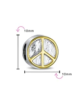 Bling Jewelry Two Tone Inspirational Symbol World Peace Sign Charm Bead Gold Plated .925 Sterling Silver Fits European Bracelet
