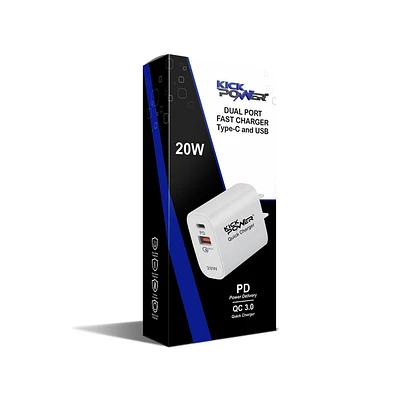 KickPOWER -Wall Charger (Pd & Usb 20 Watt Dual Port) Quick Charger