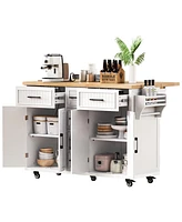 Rolling Kitchen Island with Drop Leaf & Storage