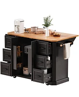 Rolling Kitchen Island Cart, 6 Drawers, Power Outlet