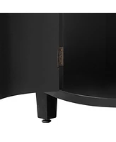 Curved Wood Storage Cabinet - 4 Doors, Adjustable Shelves