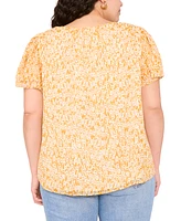 Vince Camuto Plus Printed Split-Neck Flutter-Sleeve Blouse