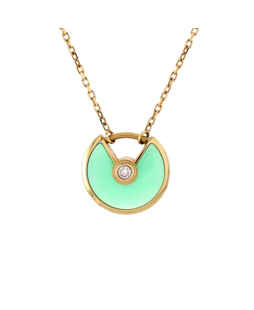 Pre-Owned Cartier Xs Amulette de Cartier Pendant Necklace 18K Gold with Chyrsoprase and Diamond