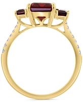 Effy Garnet (3-3/8 ct. t.w.) & Diamond (1/8 ct. t.w.) 3-Stone Ring in 14k Yellow Gold