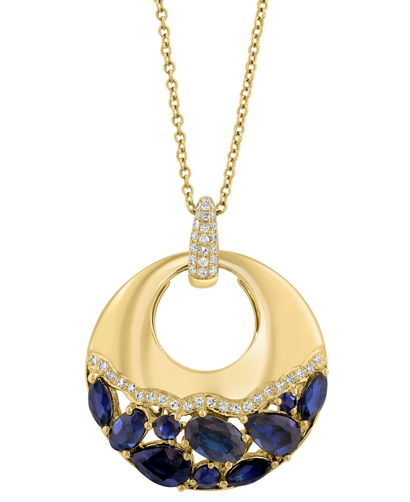 Effy Sapphire (2-1/3 ct. t.w.) & Diamond (1/6 ct. t.w.) 18" Pendant Necklace in 14k Yellow Gold