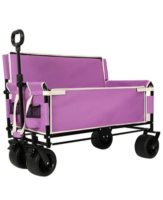 3-in-1 Folding Wagon Cart - Bench, Storage, All-Terrain - Purple