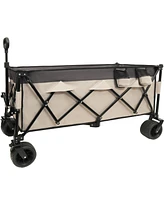 Heavy-Duty Foldable Utility Wagon - 480lbs, All-Terrain, Khaki-Gray