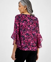 Kasper Women's Floral-Print Bell-Sleeve Top, Regular & Petite