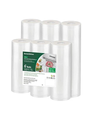 Bonsenkitchen Vacuum Sealer Rolls Bags, 6 Pack 3 Rolls 11" x 20' + 3 Rolls 8" x 20' Commercial Grade Bpa Free Bag Rolls, Durable Customized