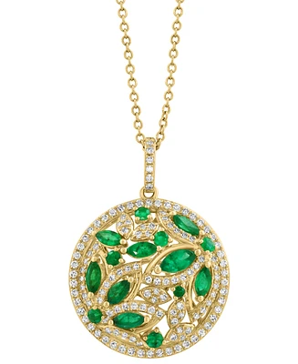 Effy Emerald (1 ct. t.w.) & Diamond (1/20 ct. t.w.) 18" Pendant Necklace in 14k Yellow Gold