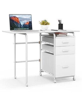 Home Office Folding Computer Laptop Desk Wheeled with 3 Drawers