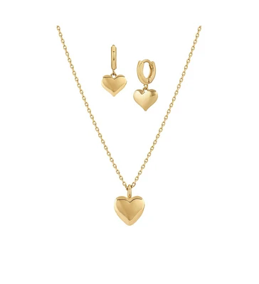 Puffed Heart Necklace & Huggies Set