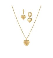 Puffed Heart Necklace & Huggies Set