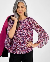 Kasper Women's Flutter-Sleeve Abstract-Print Top, Regular & Petite