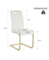 Glass Table & 4 White Pu Chairs - Gold Legs