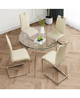 Modern Glass Table & Yellow Pu Chair Set (5-Piece)