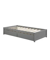 Twin Bed with 2 Drawers, Solid Wood, No Box Spring Needed, Grey