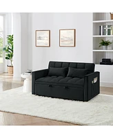 54.33 inch versatile foldable sofa bed in 3 lengths, modern sofa sofa sofa velvet pull-out bed, adjustable back (Black)