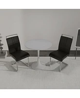 Modern White Tulip Dining Table with 2 Silver Pu Leather Dining Chairs