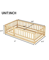 Montessori Twin Floor Bed with Fence and Door (Natural)