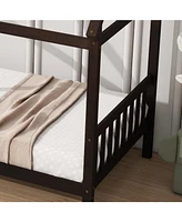 Twin House Bed with Headboard and Footboard, Twin Rubber Wood Bed with House Frame,Esspresso