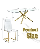 Modern Glass Dining Set: 6 Chairs, Gold Table & Chair Legs