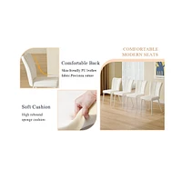 Cream-Style Dining Table Set with 6 Vertical-Back Chairs. White Mdf Tabletop, Metal Legs.