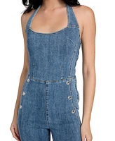 Guess Women's Blair Denim Halter Flared-Leg Jumpsuit
