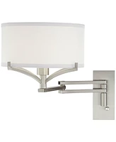Tremont Modern Swing Arm Wall Lamp Brushed Nickel Silver Metal Plug-in 12" Fixture White Drum Shade for Bedroom Bedside Living Room Hallway Dinin