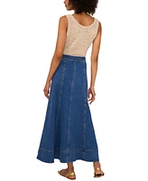 1.state Women's Seamed Denim Zip-Back Maxi Skirt