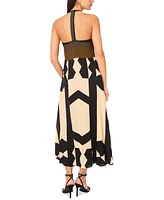 Vince Camuto Women's Mixed-Print V-Neck Maxi Halter Dress