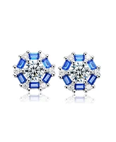 Round and Colored Baguette Cubic Zirconia Stud Earrings
